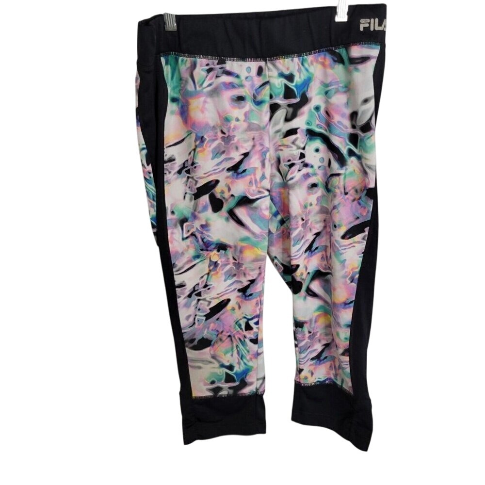 Fila Sport Capri Leggings Abstract Print Activewear Athletic Black L